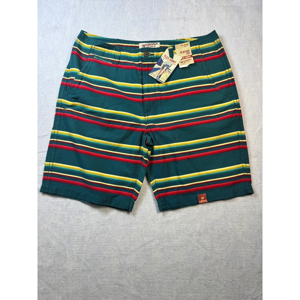 Arizona Jean Co Mens 38 Flex Shorts Classic Fit Striped Green Red Yellow NWT